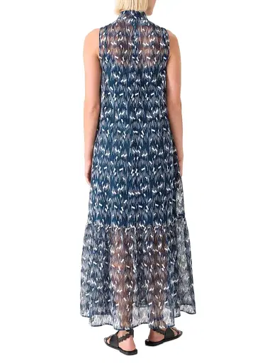 Akris punto Women's Scribble Dot Embroidered Tulle Maxi Dress - Dark Blue Cream - Size 2 | Thumbnail 4