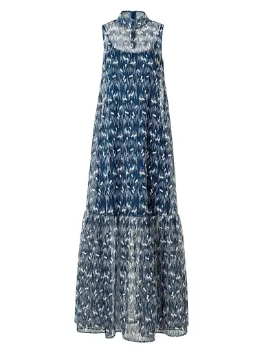 Akris punto Women's Scribble Dot Embroidered Tulle Maxi Dress - Dark Blue Cream - Size 2 | Thumbnail 1