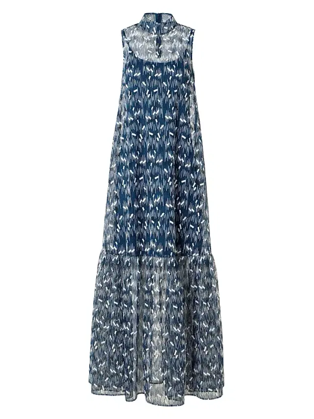 Akris punto Women's Scribble Dot Embroidered Tulle Maxi Dress - Dark Blue Cream