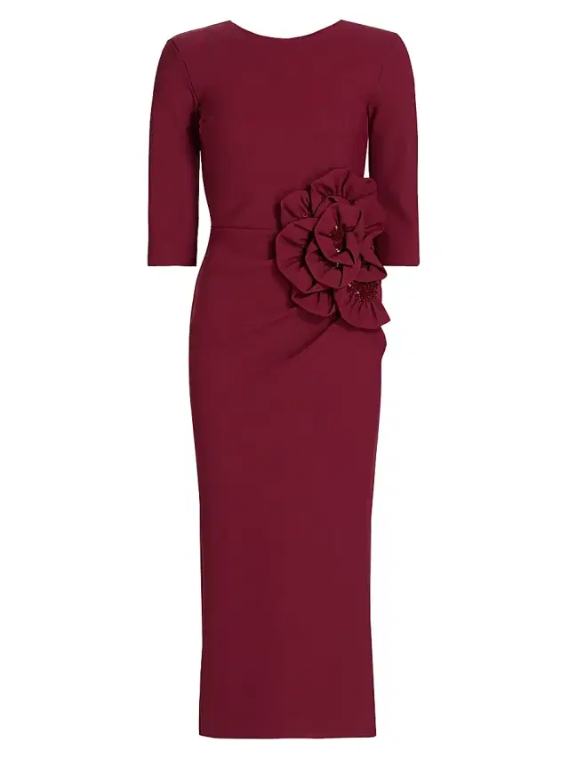 Chiara Boni La Petite Robe Women's Shire Embellished Rosette Midi-Dress - Mahogany