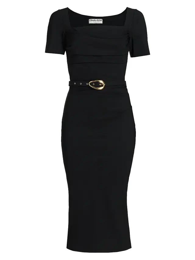 Chiara Boni La Petite Robe Women's Bahir Square Neck Belted Midi-Dress - Black