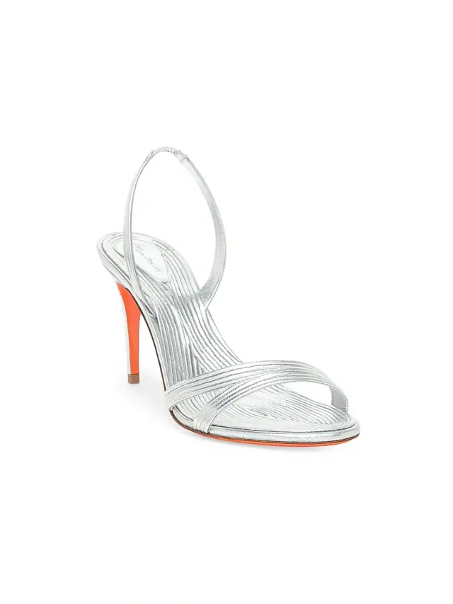 Women's Serpenti 90MM Metallic Leather Slingback Sandals - Silver