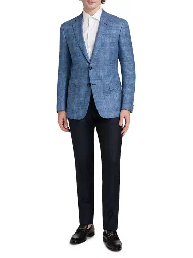 Giorgio Armani Men's Micro Check Wool-Silk-Linen Sport Coat - Light Blue - Size 46 | Thumbnail 2