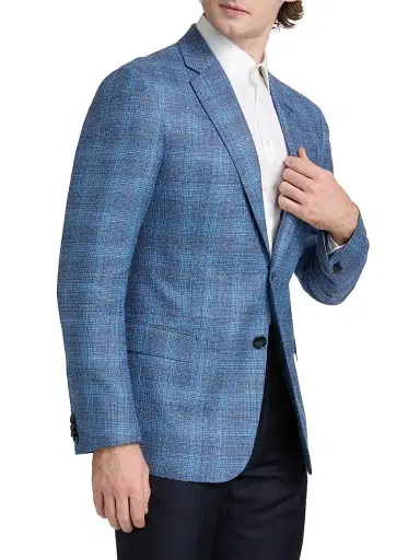 Giorgio Armani Men's Micro Check Wool-Silk-Linen Sport Coat - Light Blue - Size 46 | Thumbnail 4