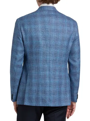 Giorgio Armani Men's Micro Check Wool-Silk-Linen Sport Coat - Light Blue - Size 46 | Thumbnail 5
