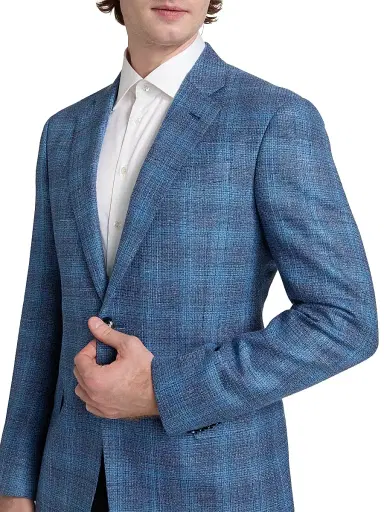 Giorgio Armani Men's Micro Check Wool-Silk-Linen Sport Coat - Light Blue - Size 46 | Thumbnail 6