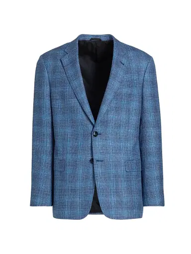 Giorgio Armani Men's Micro Check Wool-Silk-Linen Sport Coat - Light Blue - Size 46 | Thumbnail 1