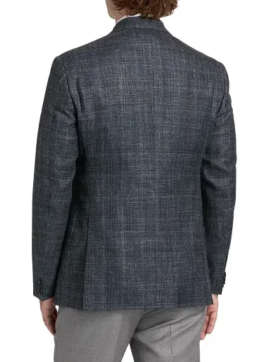 Giorgio Armani Men's Plaid Wool-Silk-Linen Sport Coat - Blue Charcoal | Thumbnail 5 Giorgio Armani Men's Plaid Wool-Silk-Linen Sport Coat - Blue Charcoal | Thumbnail 5