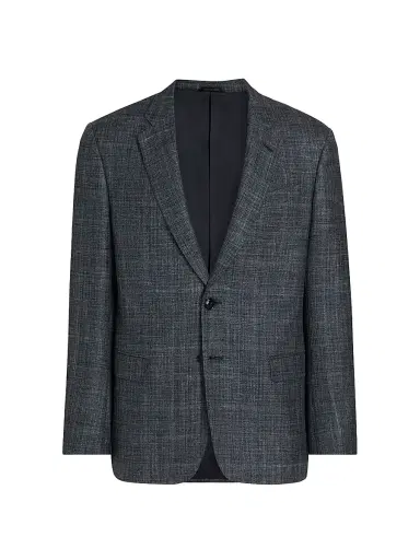 Giorgio Armani Men's Plaid Wool-Silk-Linen Sport Coat - Blue Charcoal | Thumbnail 1 Giorgio Armani Men's Plaid Wool-Silk-Linen Sport Coat - Blue Charcoal | Thumbnail 1