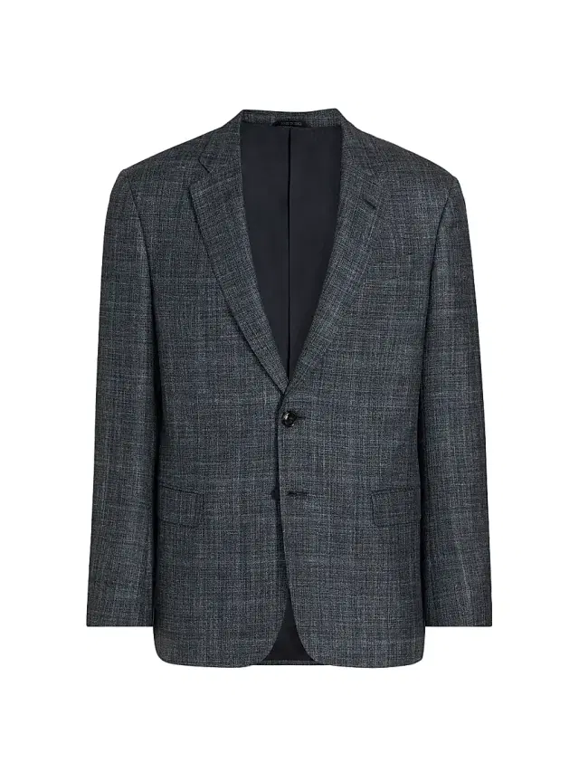 Men's Plaid Wool-Silk-Linen Sport Coat - Blue Charcoal