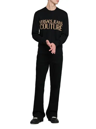 Versace Jeans Couture Men's Logo Cotton-Cashmere Crewneck Sweater - Black Gold | Thumbnail 2 Versace Jeans Couture Men's Logo Cotton-Cashmere Crewneck Sweater - Black Gold | Thumbnail 2