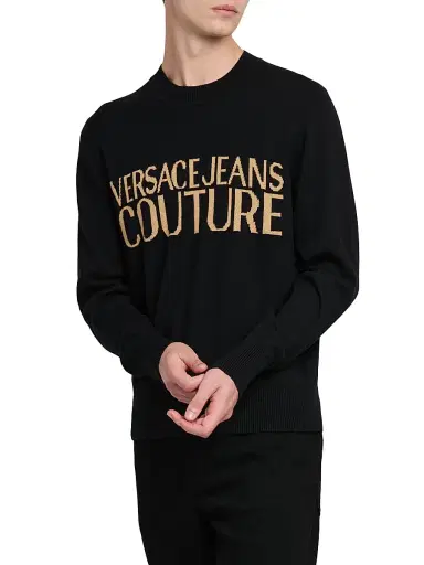 Versace Jeans Couture Men's Logo Cotton-Cashmere Crewneck Sweater - Black Gold | Thumbnail 4 Versace Jeans Couture Men's Logo Cotton-Cashmere Crewneck Sweater - Black Gold | Thumbnail 4