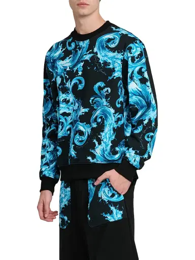 Versace Jeans Couture Men's Filigree Stretch-Cotton Crewneck Sweatshirt | Thumbnail 4 Versace Jeans Couture Men's Filigree Stretch-Cotton Crewneck Sweatshirt | Thumbnail 4
