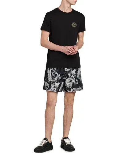 Versace Jeans Couture Men's Logo Stretch-Cotton Crewneck T-Shirt - Black Gold - Size Small | Thumbnail 2