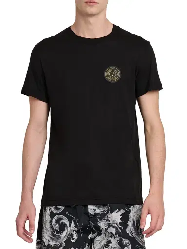 Versace Jeans Couture Men's Logo Stretch-Cotton Crewneck T-Shirt - Black Gold - Size Small | Thumbnail 3
