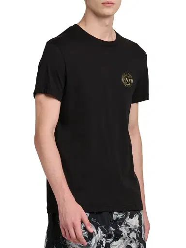 Versace Jeans Couture Men's Logo Stretch-Cotton Crewneck T-Shirt - Black Gold - Size Small | Thumbnail 4
