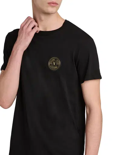 Versace Jeans Couture Men's Logo Stretch-Cotton Crewneck T-Shirt - Black Gold - Size Small | Thumbnail 6