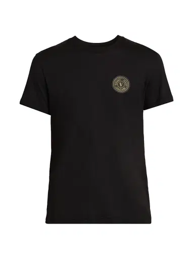 Versace Jeans Couture Men's Logo Stretch-Cotton Crewneck T-Shirt - Black Gold - Size Small | Thumbnail 1