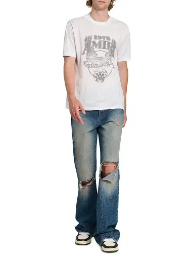 Amiri Men's Slashed Distressed Denim Bootcut Jeans - Denim Lapis | Thumbnail 2 Amiri Men's Slashed Distressed Denim Bootcut Jeans - Denim Lapis | Thumbnail 2