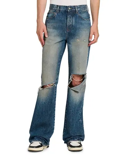 Amiri Men's Slashed Distressed Denim Bootcut Jeans - Denim Lapis | Thumbnail 3 Amiri Men's Slashed Distressed Denim Bootcut Jeans - Denim Lapis | Thumbnail 3