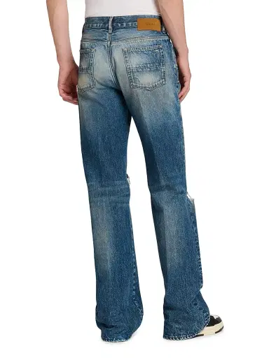 Amiri Men's Slashed Distressed Denim Bootcut Jeans - Denim Lapis | Thumbnail 5 Amiri Men's Slashed Distressed Denim Bootcut Jeans - Denim Lapis | Thumbnail 5