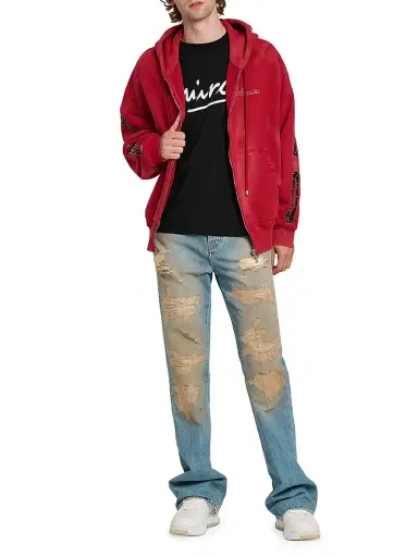 Amiri Men's Bones Studded Cotton Zip-Up Hoodie - Redrose | Thumbnail 2 Amiri Men's Bones Studded Cotton Zip-Up Hoodie - Redrose | Thumbnail 2