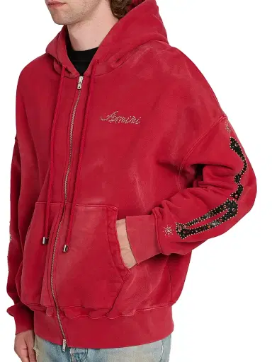 Amiri Men's Bones Studded Cotton Zip-Up Hoodie - Redrose | Thumbnail 6 Amiri Men's Bones Studded Cotton Zip-Up Hoodie - Redrose | Thumbnail 6