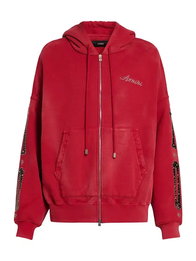 Amiri Men's Bones Studded Cotton Zip-Up Hoodie - Redrose