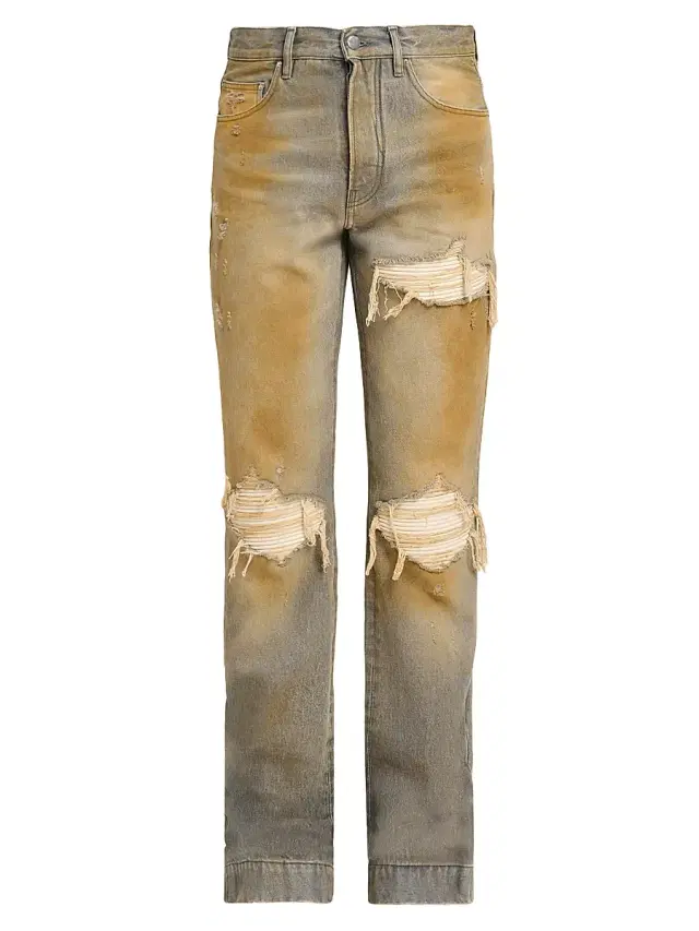 Amiri Men's Mx1 Distressed Denim Mid-Rise Straight-Leg Jeans - Rust Indigo