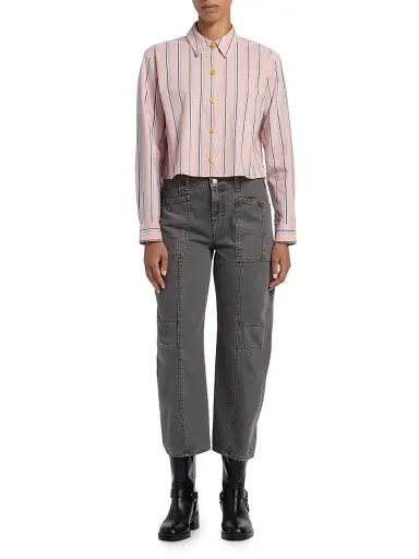 L'Agence Women's Cosette Crop High-Low Shirt - Pale Rose Stripe | Thumbnail 2 L'Agence Women's Cosette Crop High-Low Shirt - Pale Rose Stripe | Thumbnail 2