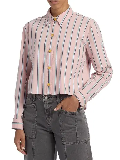L'Agence Women's Cosette Crop High-Low Shirt - Pale Rose Stripe | Thumbnail 3 L'Agence Women's Cosette Crop High-Low Shirt - Pale Rose Stripe | Thumbnail 3