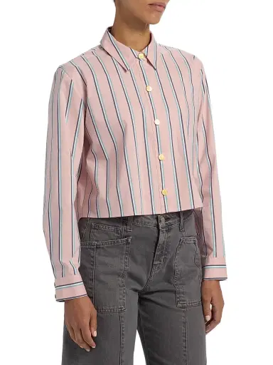 L'Agence Women's Cosette Crop High-Low Shirt - Pale Rose Stripe | Thumbnail 4 L'Agence Women's Cosette Crop High-Low Shirt - Pale Rose Stripe | Thumbnail 4
