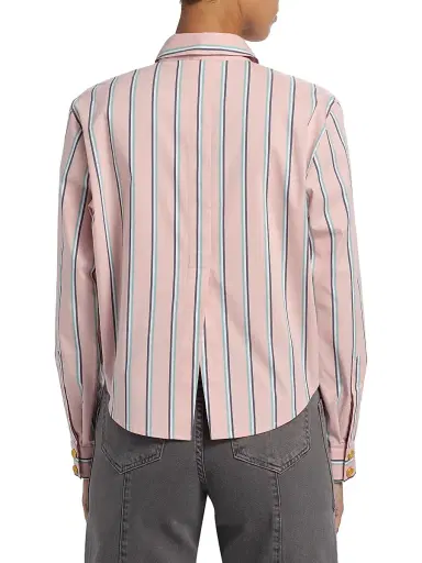 L'Agence Women's Cosette Crop High-Low Shirt - Pale Rose Stripe | Thumbnail 5 L'Agence Women's Cosette Crop High-Low Shirt - Pale Rose Stripe | Thumbnail 5