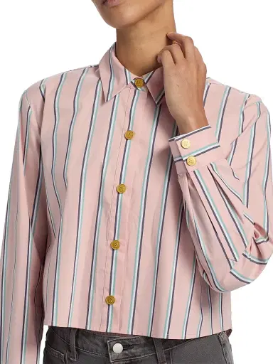L'Agence Women's Cosette Crop High-Low Shirt - Pale Rose Stripe | Thumbnail 6 L'Agence Women's Cosette Crop High-Low Shirt - Pale Rose Stripe | Thumbnail 6