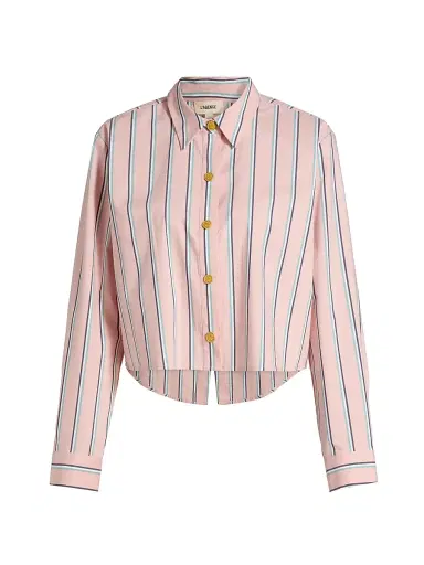 L'Agence Women's Cosette Crop High-Low Shirt - Pale Rose Stripe | Thumbnail 1 L'Agence Women's Cosette Crop High-Low Shirt - Pale Rose Stripe | Thumbnail 1