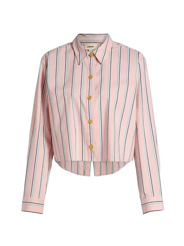 Women's Cosette Crop High-Low Shirt - Pale Rose Stripe