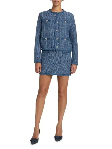 Milly Women's Shayne Pinstriped Knit Crewneck Cardigan - Blue Multi | Thumbnail 2