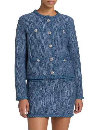 Milly Women's Shayne Pinstriped Knit Crewneck Cardigan - Blue Multi | Thumbnail 3