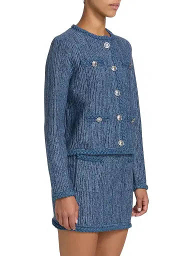 Milly Women's Shayne Pinstriped Knit Crewneck Cardigan - Blue Multi | Thumbnail 4