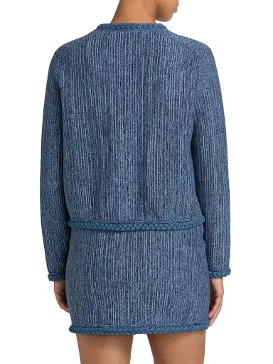 Milly Women's Shayne Pinstriped Knit Crewneck Cardigan - Blue Multi | Thumbnail 5