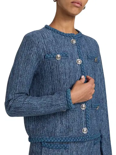 Milly Women's Shayne Pinstriped Knit Crewneck Cardigan - Blue Multi | Thumbnail 6