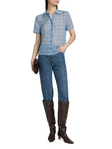 Frame Women's The Essential Silk Short-Sleeve Top - Sky Blue Multi - Size XS | Thumbnail 2