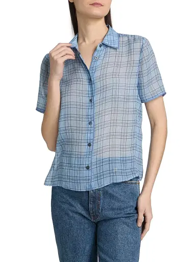 Frame Women's The Essential Silk Short-Sleeve Top - Sky Blue Multi - Size XS | Thumbnail 3