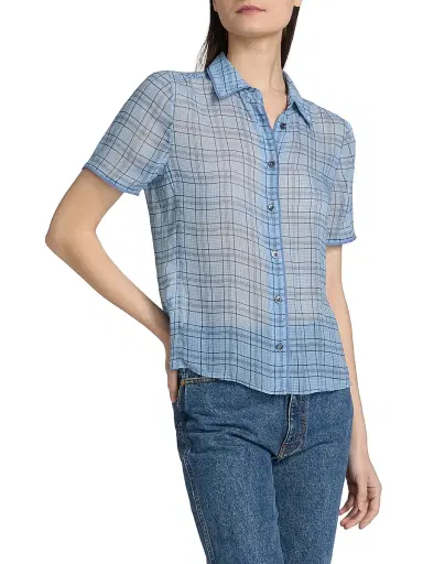 Frame Women's The Essential Silk Short-Sleeve Top - Sky Blue Multi - Size XS | Thumbnail 4