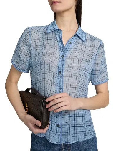 Frame Women's The Essential Silk Short-Sleeve Top - Sky Blue Multi - Size XS | Thumbnail 6