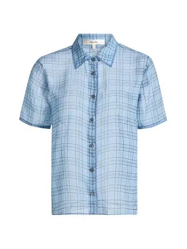 Frame Women's The Essential Silk Short-Sleeve Top - Sky Blue Multi - Size XS | Thumbnail 1