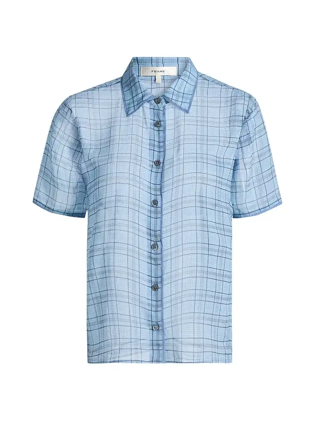 FRAME Women's The Essential Silk Short-Sleeve Top - Sky Blue Multi