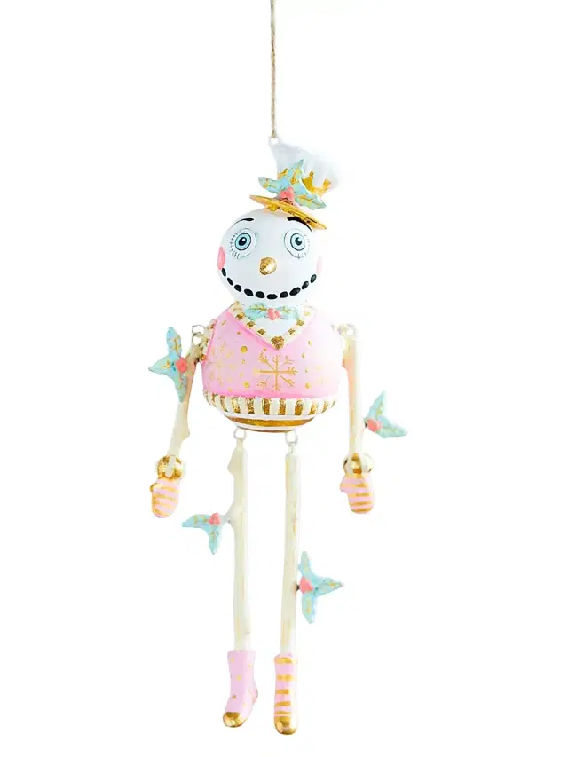 Glitterville Sugar Plum Gold & Blush Holly Jolly Snowman Ornament