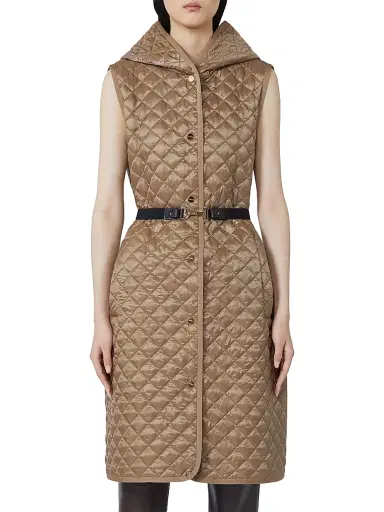 Max Mara Women's Long Water Repellent Canvas Padded Gilet - Hazelnut Brown - Size 16 | Thumbnail 2 Max Mara Women's Long Water Repellent Canvas Padded Gilet - Hazelnut Brown - Size 16 | Thumbnail 2