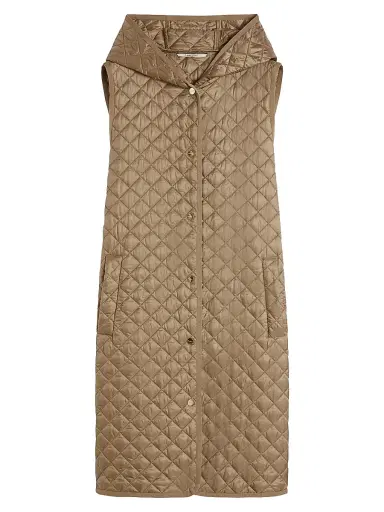 Max Mara Women's Long Water Repellent Canvas Padded Gilet - Hazelnut Brown - Size 16 | Thumbnail 1 Max Mara Women's Long Water Repellent Canvas Padded Gilet - Hazelnut Brown - Size 16 | Thumbnail 1